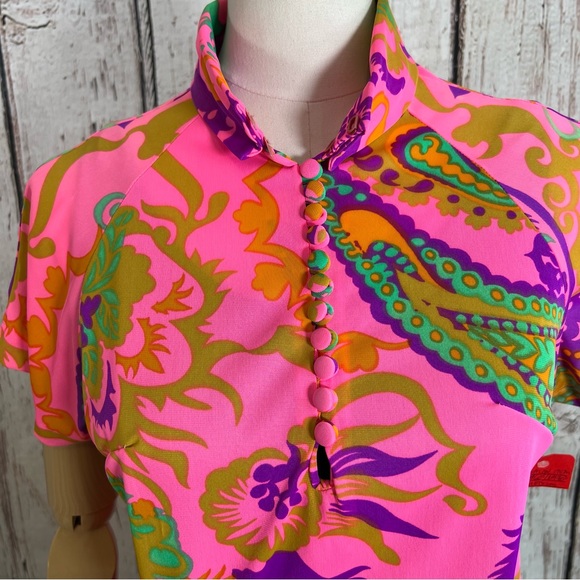 🎉HP🎉 Vintage Val Mode MOD Psychedelic Floral Blouse Shirt Top EUC Size SMALL - Picture 3 of 16